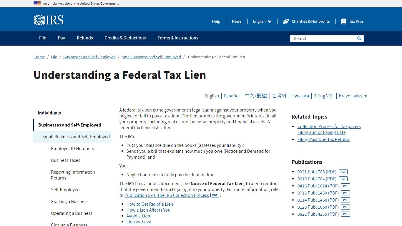Understanding a Federal Tax Lien | Internal Revenue Service - IRS tax forms